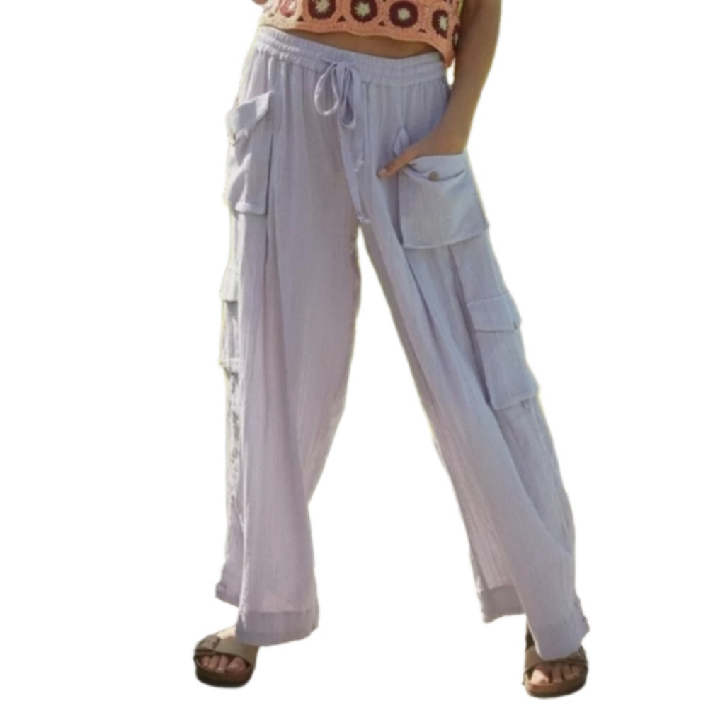 NWT Free People cotton gauze extra wide leg crop cargo pants sz S oversized